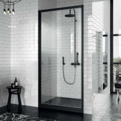 Douchedeur Draaibaar Novellini Zephyros G Helder Glas 72x195 Cm Mat Zwart Profiel