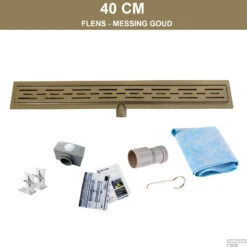 Messing Goud RVS Douchegoot Flens Met Uitneembaar Sifon 40x7cm 6,7cm Diep MESSING GOUD ROOSTER