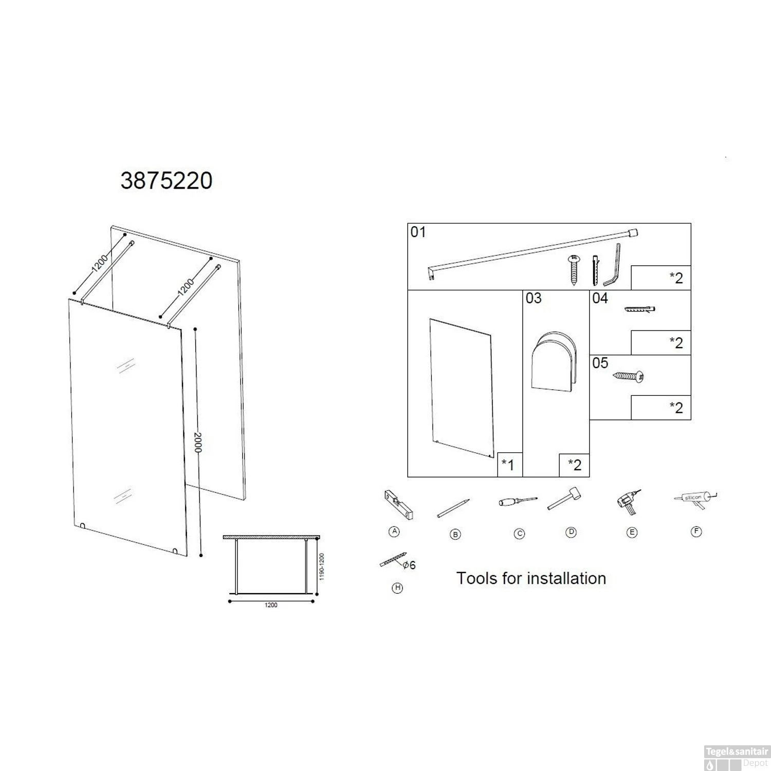 Douchewand Vrijstaand Best Design Erico 120x200 Cm 8mm NANO Veiligheidsglas 5 Douchewand Vrijstaand Best Design Erico 120x200 Cm 8mm NANO Veiligheidsglas - Afbeelding 5
