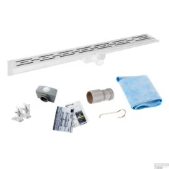 Mat Witte RVS Douchegoot Flens Met Uitneembaar Sifon 110x7cm 6,7cm Diep MAT WIT ROOSTER -Winkel Voor Badkamerdouchebenodigdheden flens design rooster mat wit 110cm shop