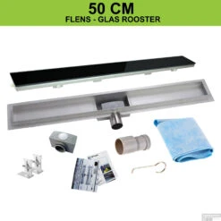 RVS Douchegoot Flens Met Uitneembaar Sifon 50x7cm 6,7cm Diep GLAS ROOSTER