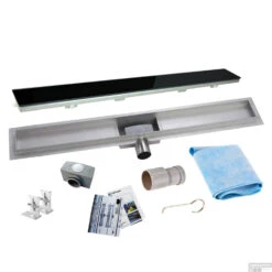 RVS Douchegoot Flens Met Uitneembaar Sifon 50x7cm 6,7cm Diep GLAS ROOSTER -Winkel Voor Badkamerdouchebenodigdheden flens glas rooster 50cm shop