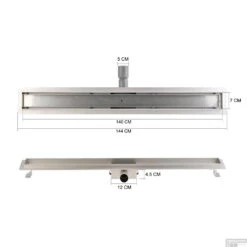 RVS Douchegoot Flens Met Uitneembaar Sifon 140x7cm 6,7cm Diep TEGEL ROOSTER -Winkel Voor Badkamerdouchebenodigdheden flens tegel rooster 140cm tech