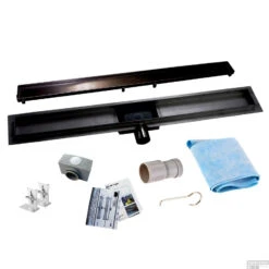 RVS Douchegoot Flens Met Uitneembaar Sifon 60x7cm 6,7cm Diep TEGELROOSTER MAT ZWART -Winkel Voor Badkamerdouchebenodigdheden flens tegel rooster 60cm mat zwart shop