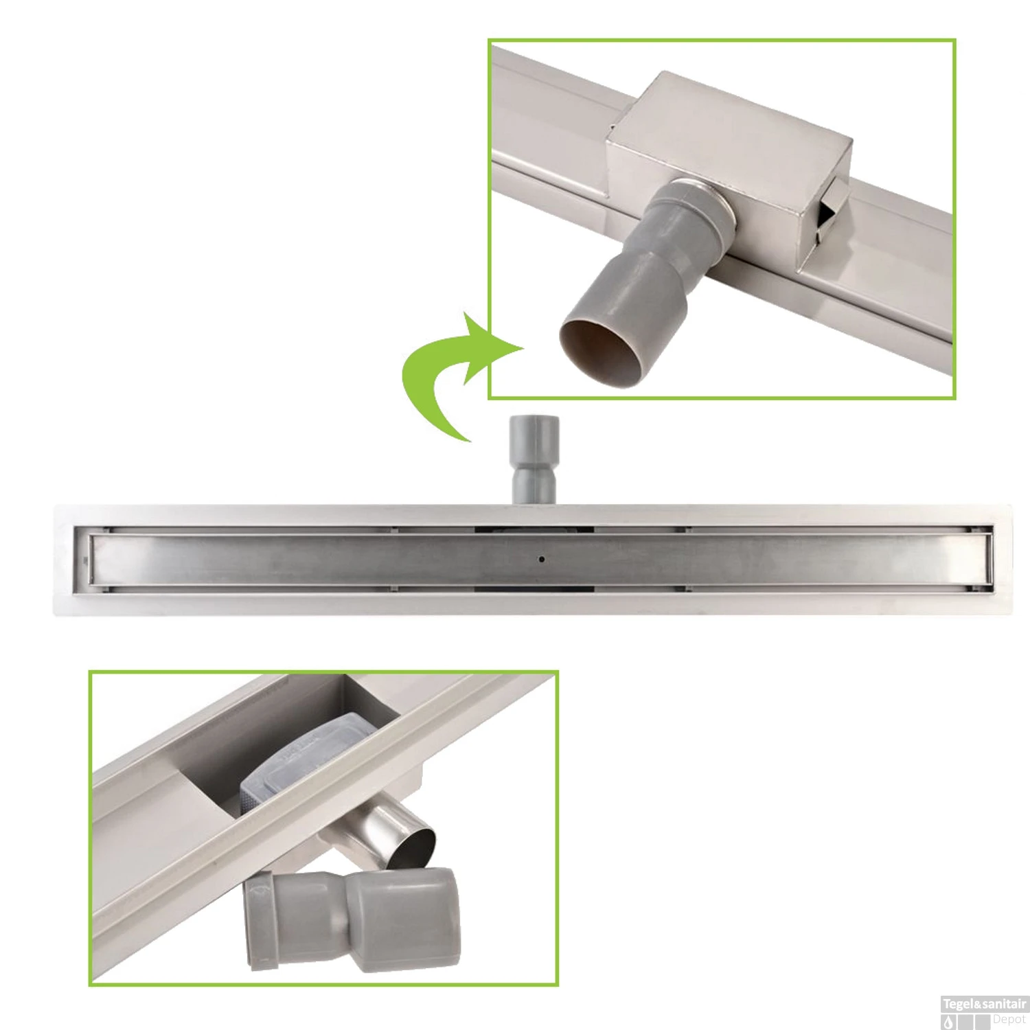 RVS Douchegoot Flens Met Uitneembaar Sifon 80x7cm 6,7cm Diep TEGELROOSTER MAT ZWART 4 RVS Douchegoot Flens Met Uitneembaar Sifon 80x7cm 6,7cm Diep TEGELROOSTER MAT ZWART - Afbeelding 4