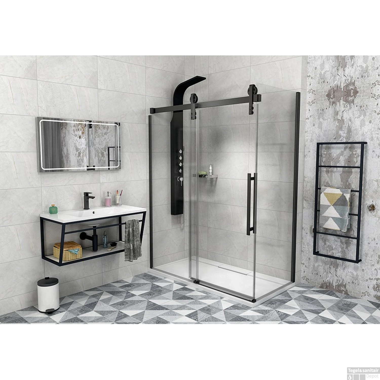 Zijwand Sapho Volcano 90x200 Cm 8 Mm Helder Glas Tbv Nisdeur Volcano Mat Zwart - Afbeelding 2