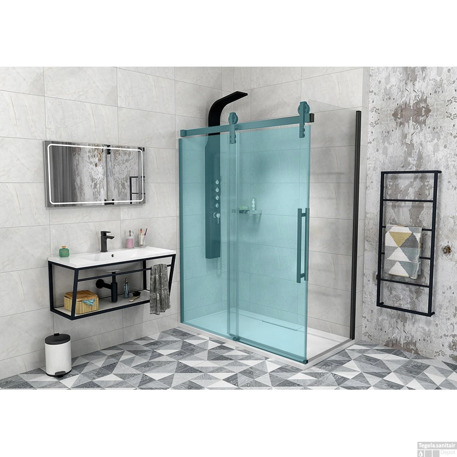 Zijwand Sapho Volcano 90x200 Cm 8 Mm Helder Glas Tbv Nisdeur Volcano Mat Zwart - Afbeelding 3