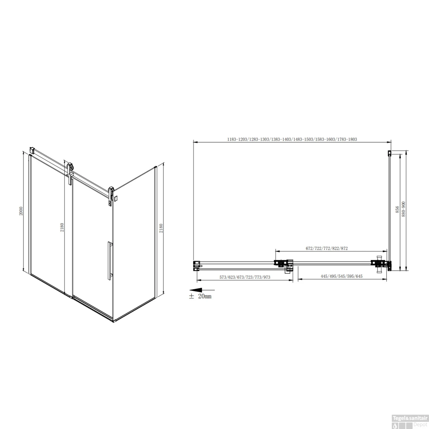 Zijwand Sapho Volcano 90x200 Cm 8 Mm Helder Glas Tbv Nisdeur Volcano Mat Zwart - Afbeelding 5