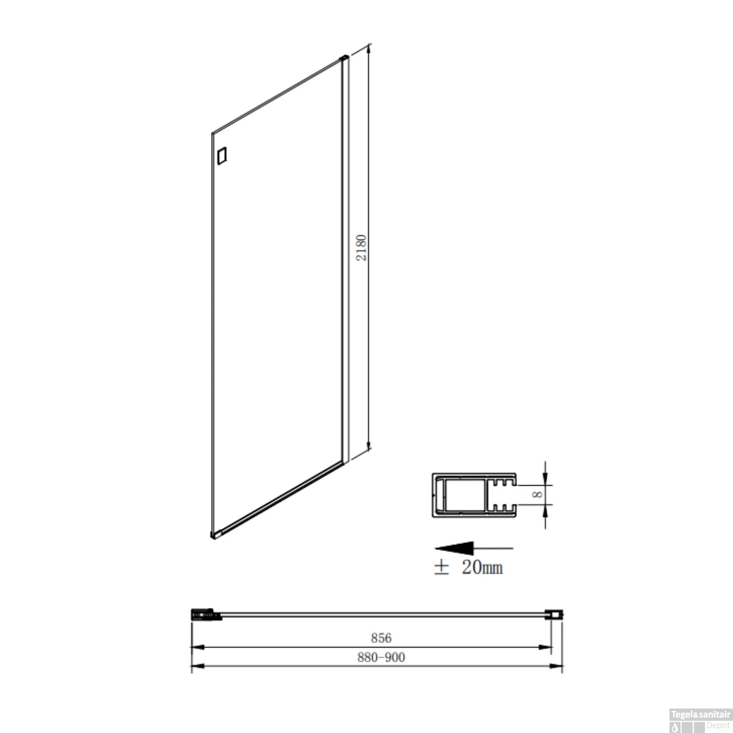 Zijwand Sapho Volcano 90x200 Cm 8 Mm Helder Glas Tbv Nisdeur Volcano Mat Zwart - Afbeelding 4
