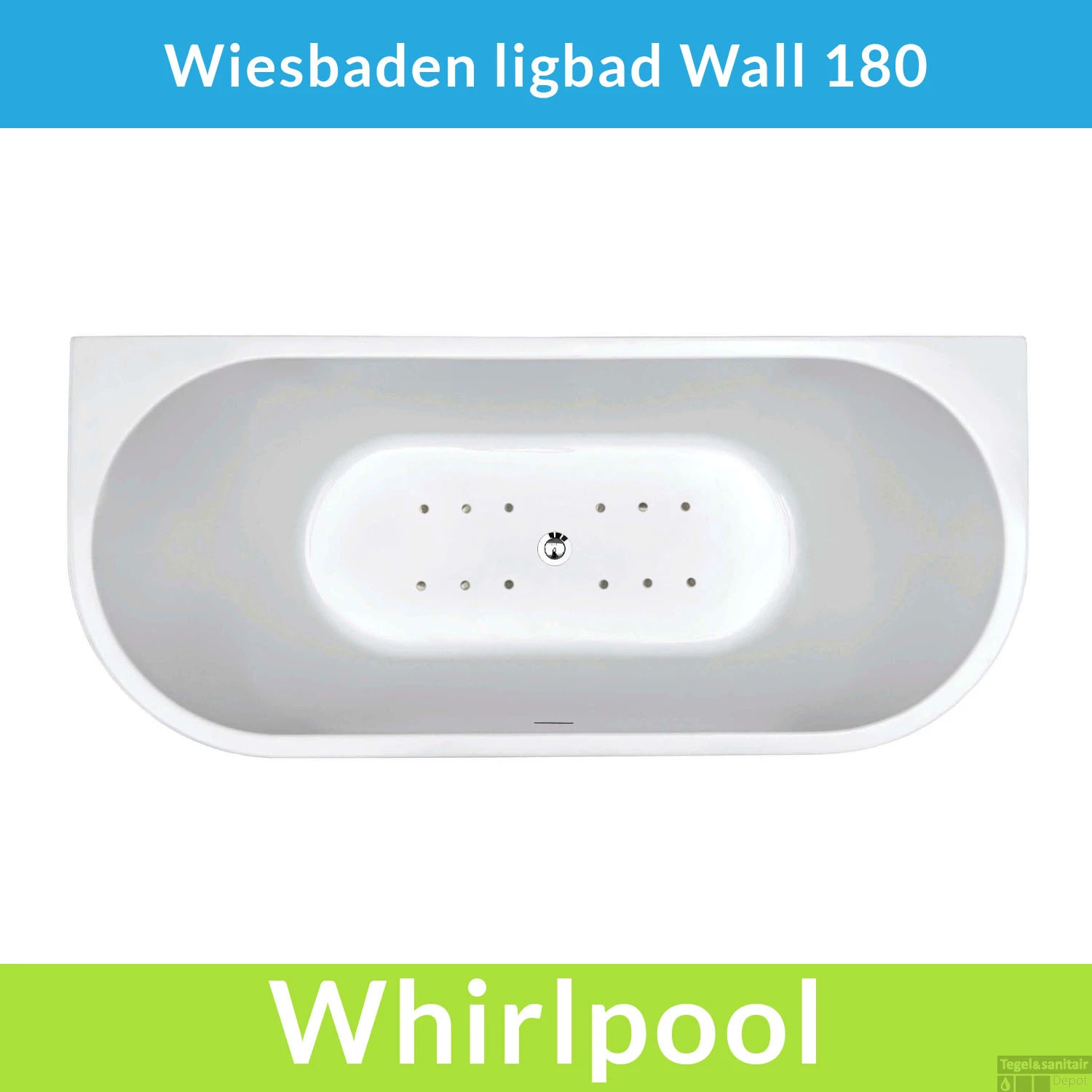 Half Vrijstaande Whirlpool Wiesbaden Wall 180x80x58 Cm Luchtsysteem Met RVS Jets Glans Wit
