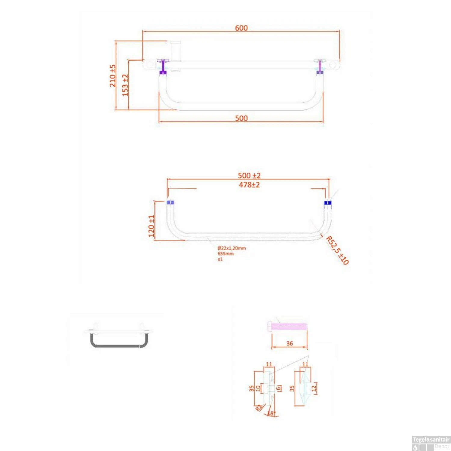 Handdoekbeugel Voor Sanicare Radiatoren 50 Cm Chroom 5 Handdoekbeugel Voor Sanicare Radiatoren 50 Cm Chroom - Afbeelding 5