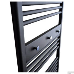 Handdoekhouder Paneel Sanicare 52x9x3 Cm Zwart Met 3 Chromen Handdoekknoppen