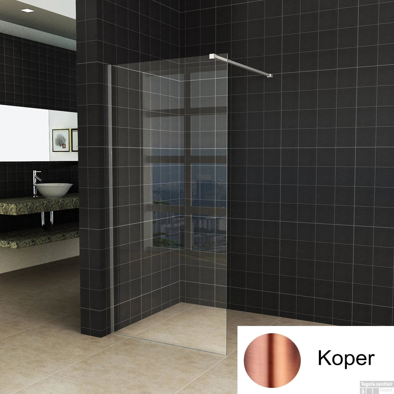 BWS Inloopdouche Pro Line Helder Glas 75x200 Geborsteld Messing Koper Profiel En Stang 3 BWS Inloopdouche Pro Line Helder Glas 75x200 Geborsteld Messing Koper Profiel En Stang - Afbeelding 3