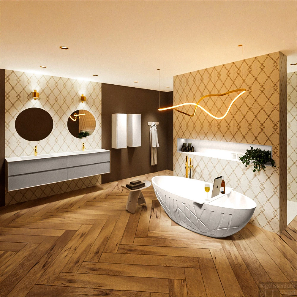 HOLM Vrijstaand Bad 180x85cm Kleur Linen / Linen 2 HOLM Vrijstaand Bad 180x85cm Kleur Linen / Linen - Afbeelding 2