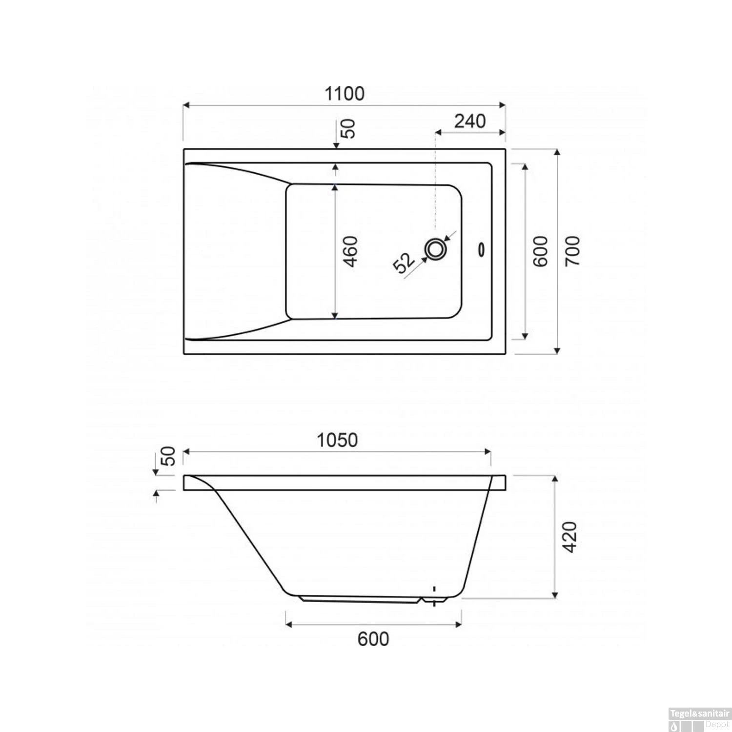 Inbouw Ligbad Wisa Berceto 110x70x42 Cm Wit 2 Inbouw Ligbad Wisa Berceto 110x70x42 Cm Wit - Afbeelding 2