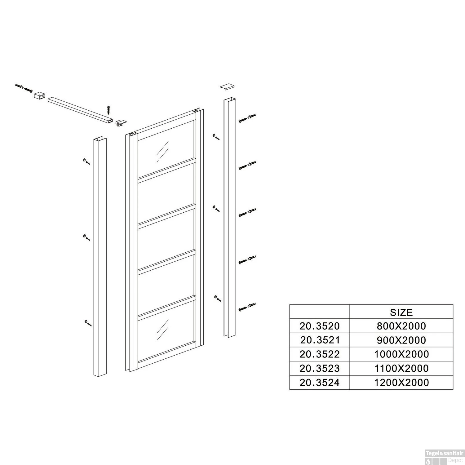 BWS Douchewand Black Line | Nano Glas | Mat Zwart Raster | Inloopdouche (Alle Maten) - Afbeelding 3