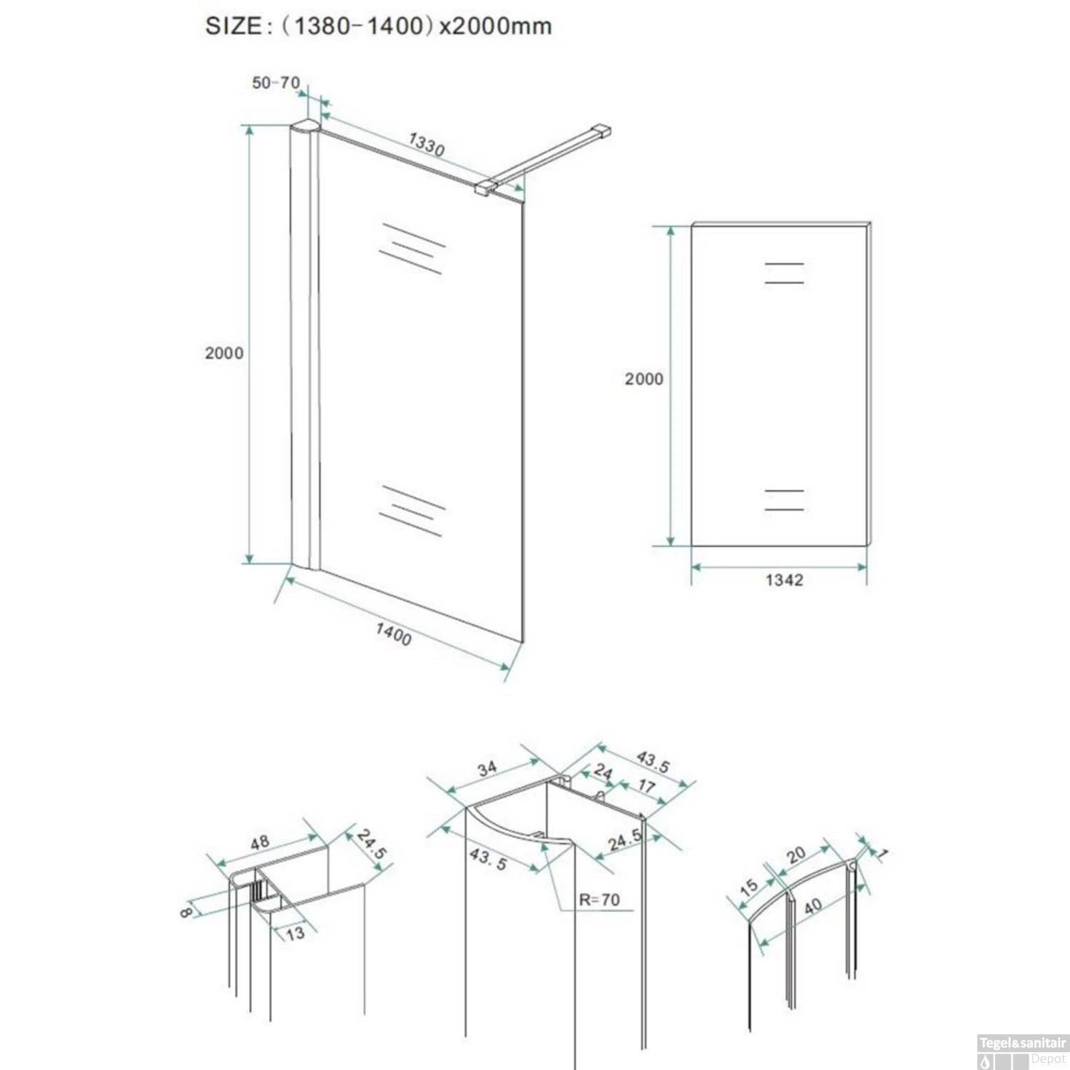 Inloopdouche Boss & Wessing Mirror 140x200 Cm 8mm Spiegelglas 2 Inloopdouche Boss & Wessing Mirror 140x200 Cm 8mm Spiegelglas - Afbeelding 2