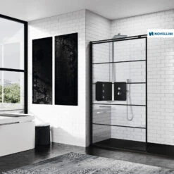 Inloopdouche Novellini Kuadra H Stripes 160x200 Cm Helder Glas Mat Zwart Profiel