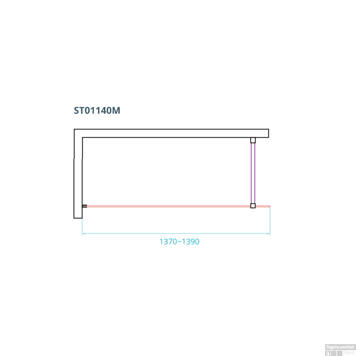 Inloopdouche Van Rijn ST01 Met Stabilisatiestang 140x200 Cm Helder Glas 8 Mm RVS - Afbeelding 2