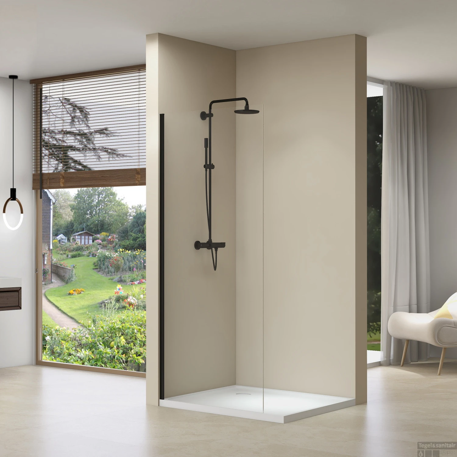 Inloopdouche Van Rijn ST01 Zonder Stabilisatiestang 40x200 Cm Helder Glas 8 Mm Mat Zwart