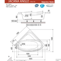 Hoekbad Allibert Jacana 135x135 Cm -Winkel Voor Badkamerdouchebenodigdheden jacana angle 135x135 tech 1