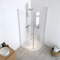 Kwartronde Douchecabine Sealskin Hooked Omkeerbaar 100x100 Cm Zilver