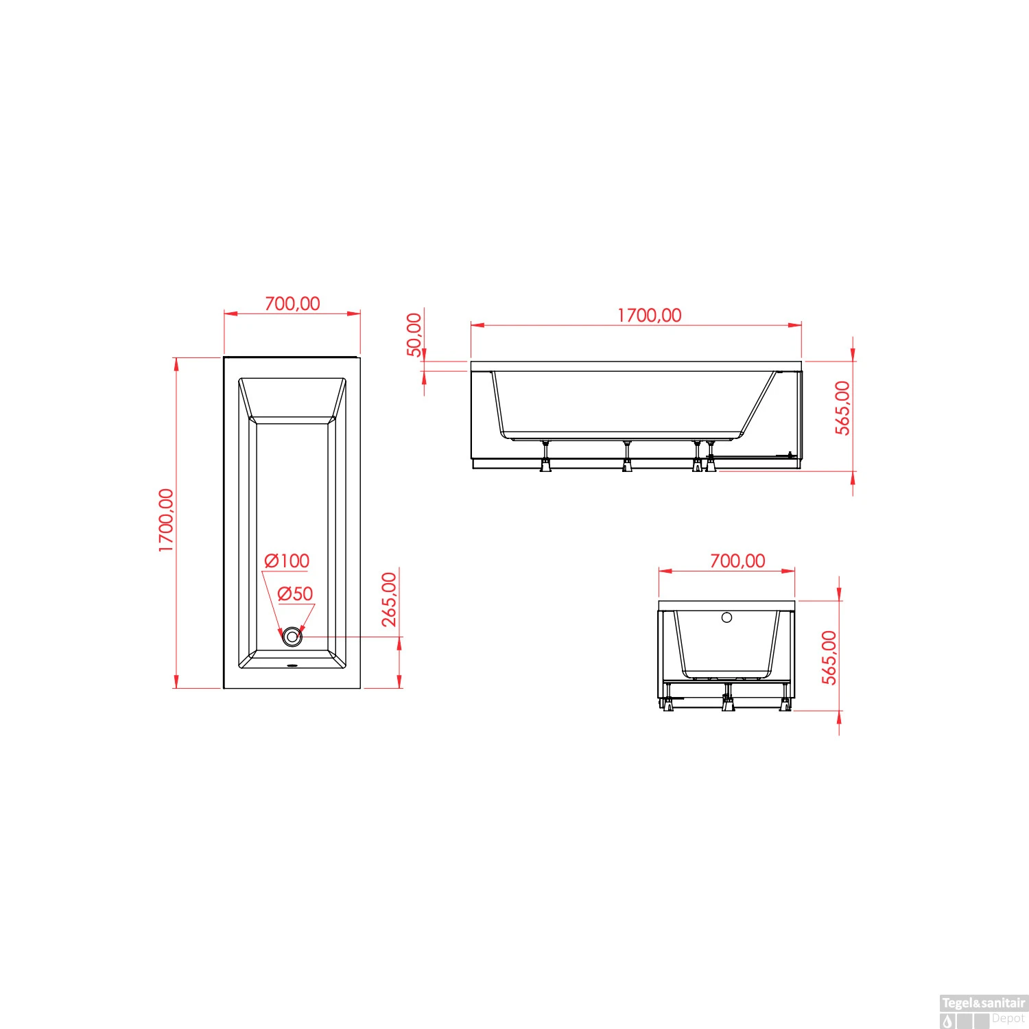 Ligbad Boss & Wessing Veroni 170x70x42 Cm Acryl Wit 3 Ligbad Boss & Wessing Veroni 170x70x42 Cm Acryl Wit - Afbeelding 3