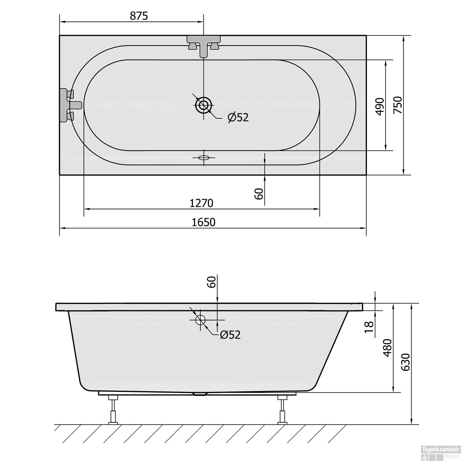 Ligbad Polysan Astra Slim Inbouw 165x75x48 Cm Wit 3 Ligbad Polysan Astra Slim Inbouw 165x75x48 Cm Wit - Afbeelding 3