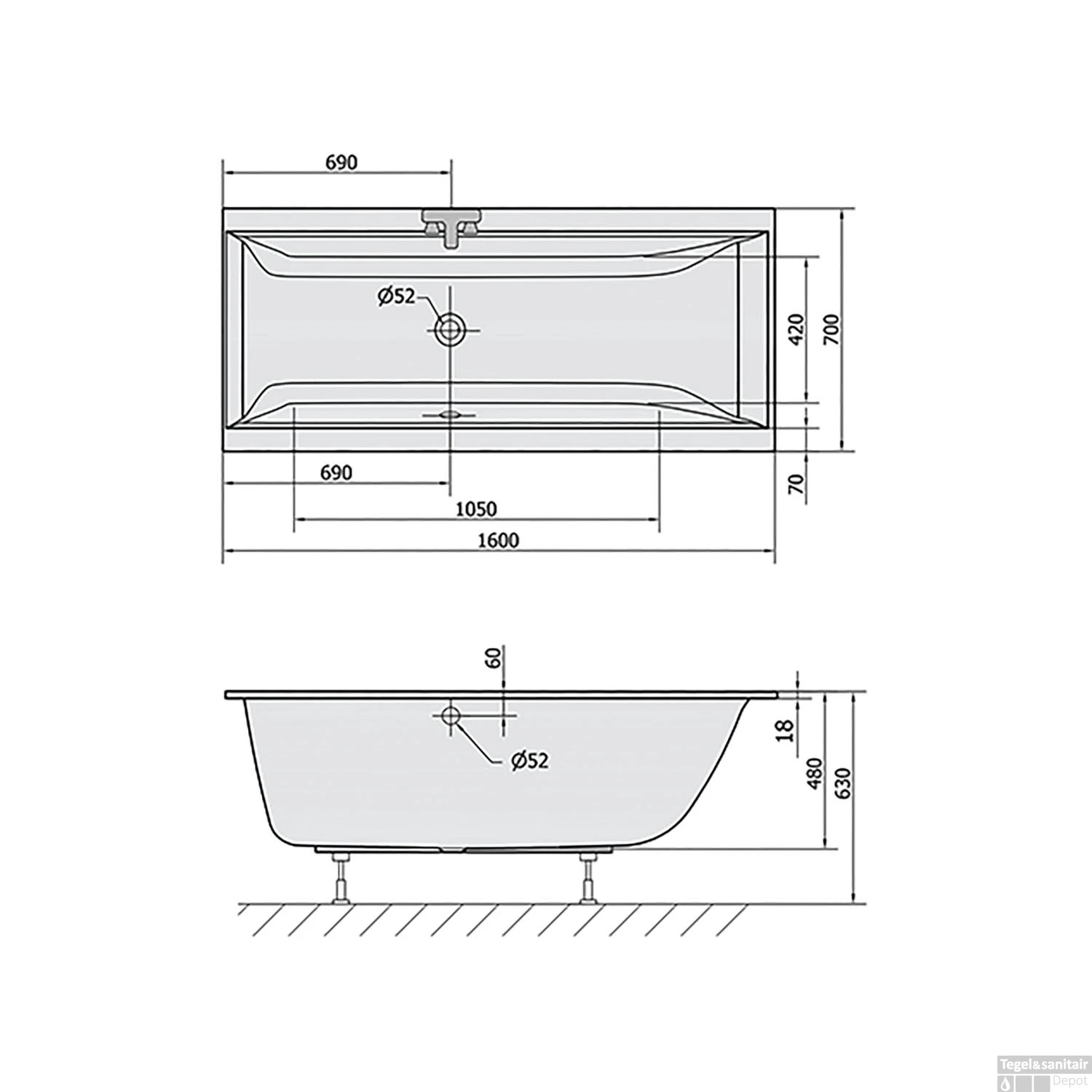 Ligbad Polysan Cleo Slim Inbouw 160x70x48 Cm Wit 4 Ligbad Polysan Cleo Slim Inbouw 160x70x48 Cm Wit - Afbeelding 4