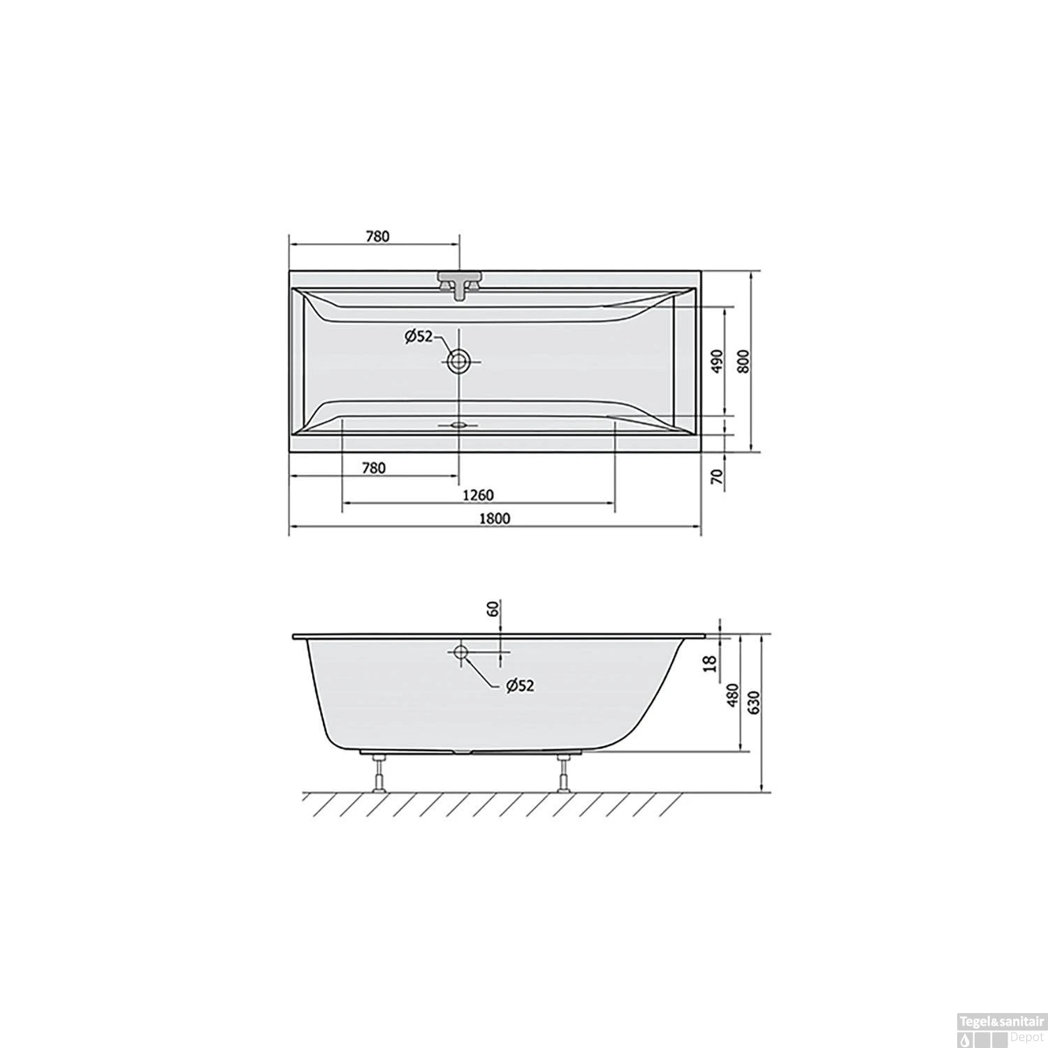 Ligbad Polysan Cleo Slim Inbouw 180x80x48 Cm Wit 4 Ligbad Polysan Cleo Slim Inbouw 180x80x48 Cm Wit - Afbeelding 4