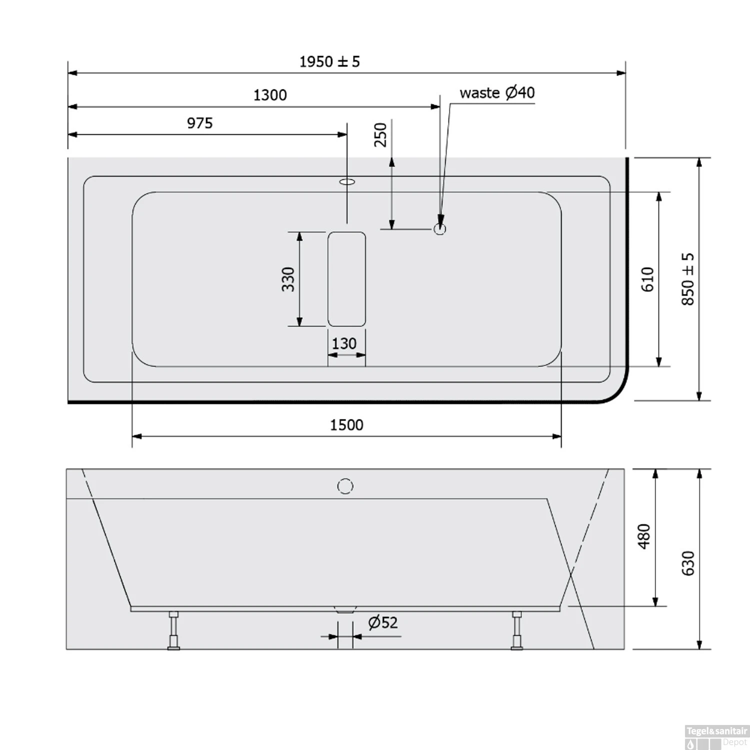 Ligbad Polysan Marlene 195x85x63 Cm Asymmetrisch Links Zwart / Wit 3 Ligbad Polysan Marlene 195x85x63 Cm Asymmetrisch Links Zwart / Wit - Afbeelding 3