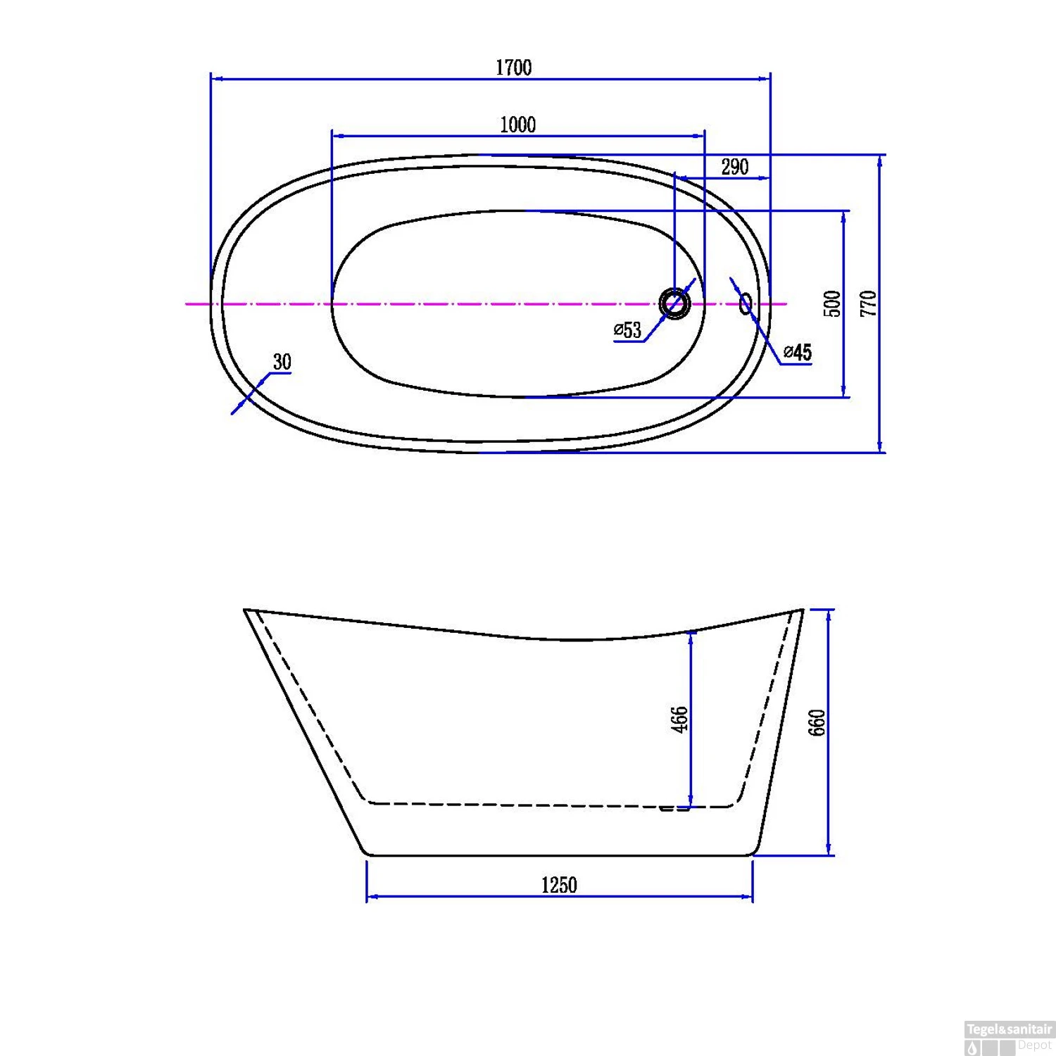 Ligbad Wiesbaden Trapeze Vrijstaand Acryl 170x77 Wit 4 Ligbad Wiesbaden Trapeze Vrijstaand Acryl 170x77 Wit - Afbeelding 4