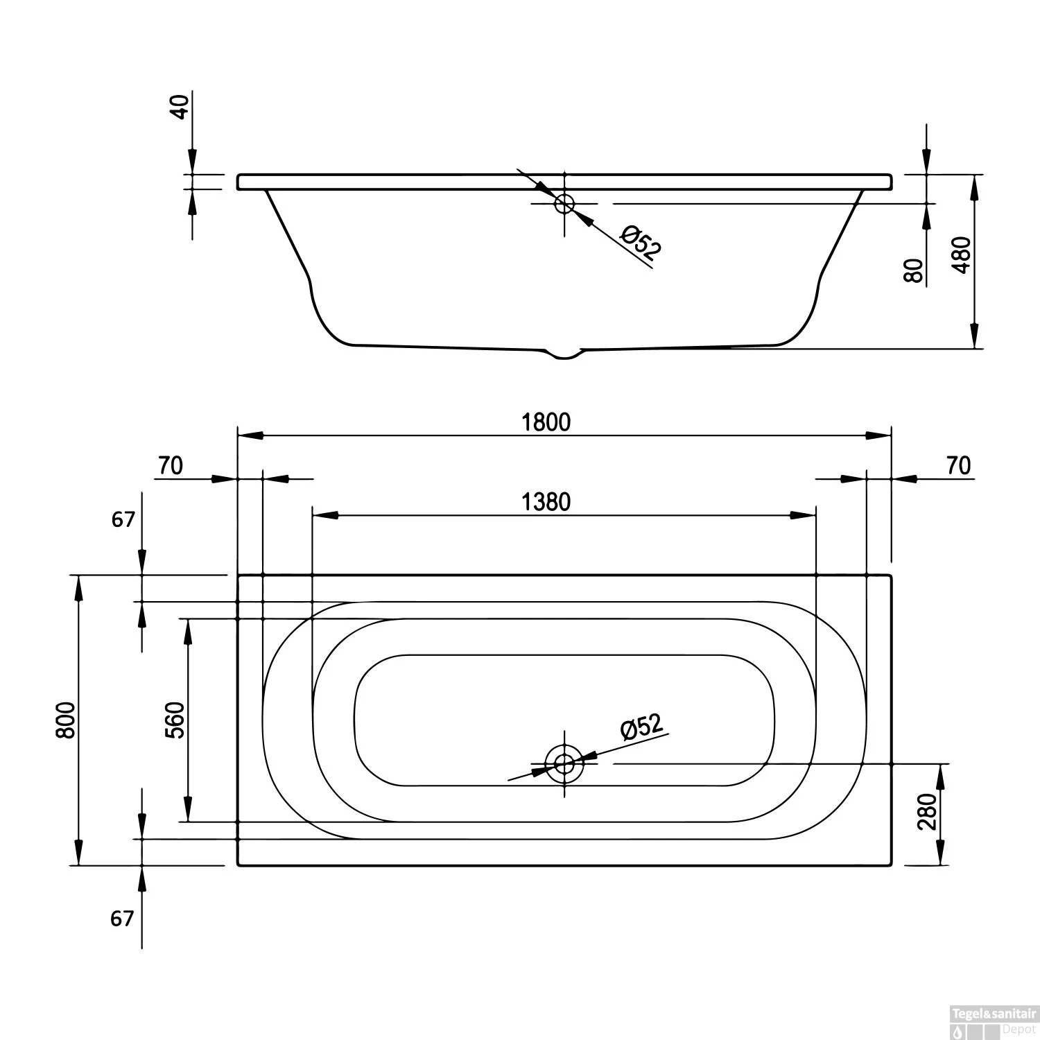 Ligbad VMK Go Stelli Duo 180x80x48 Cm Incl. Poten Acryl Wit - Afbeelding 2
