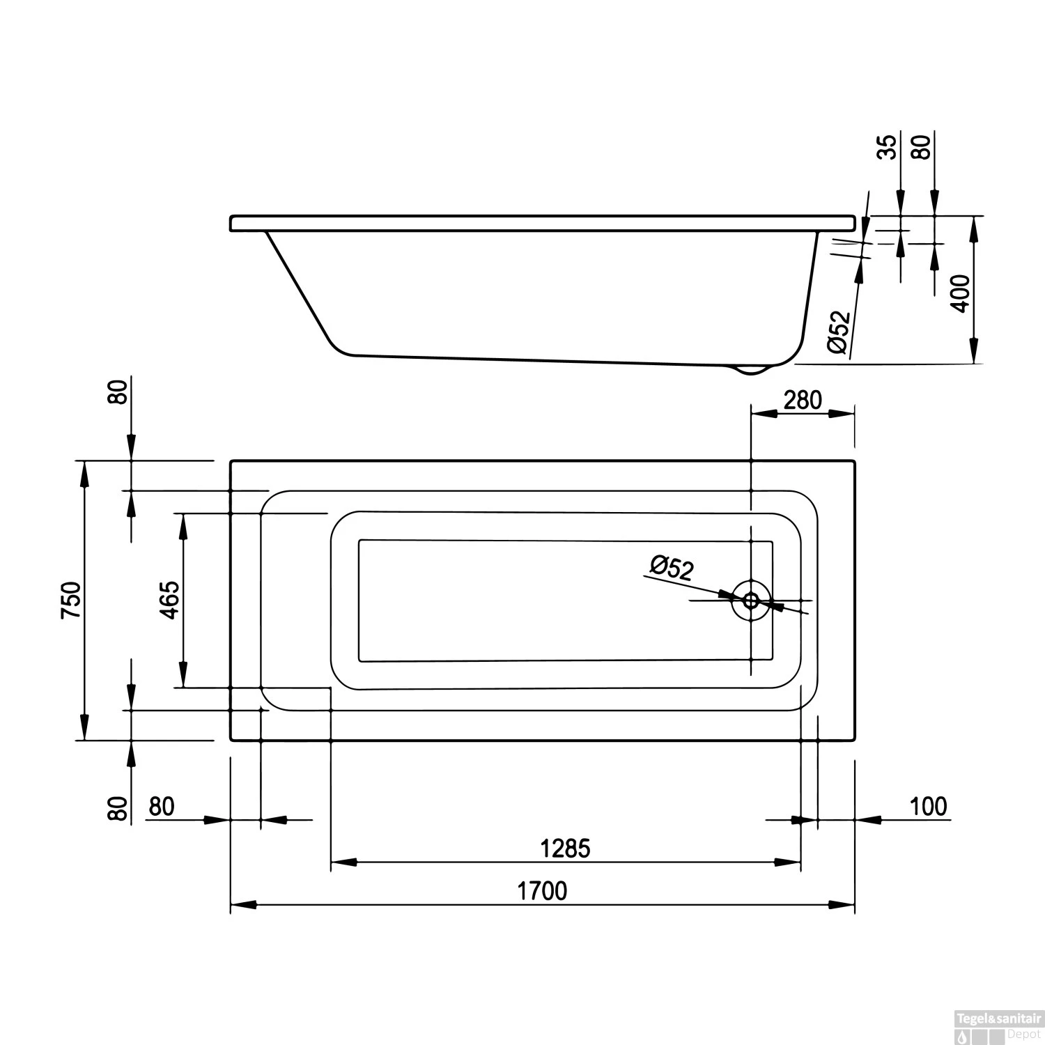 Ligbad VMK Go Todi Bad 170x75x40 Cm Incl. Poten Acryl Wit 2 Ligbad VMK Go Todi Bad 170x75x40 Cm Incl. Poten Acryl Wit - Afbeelding 2