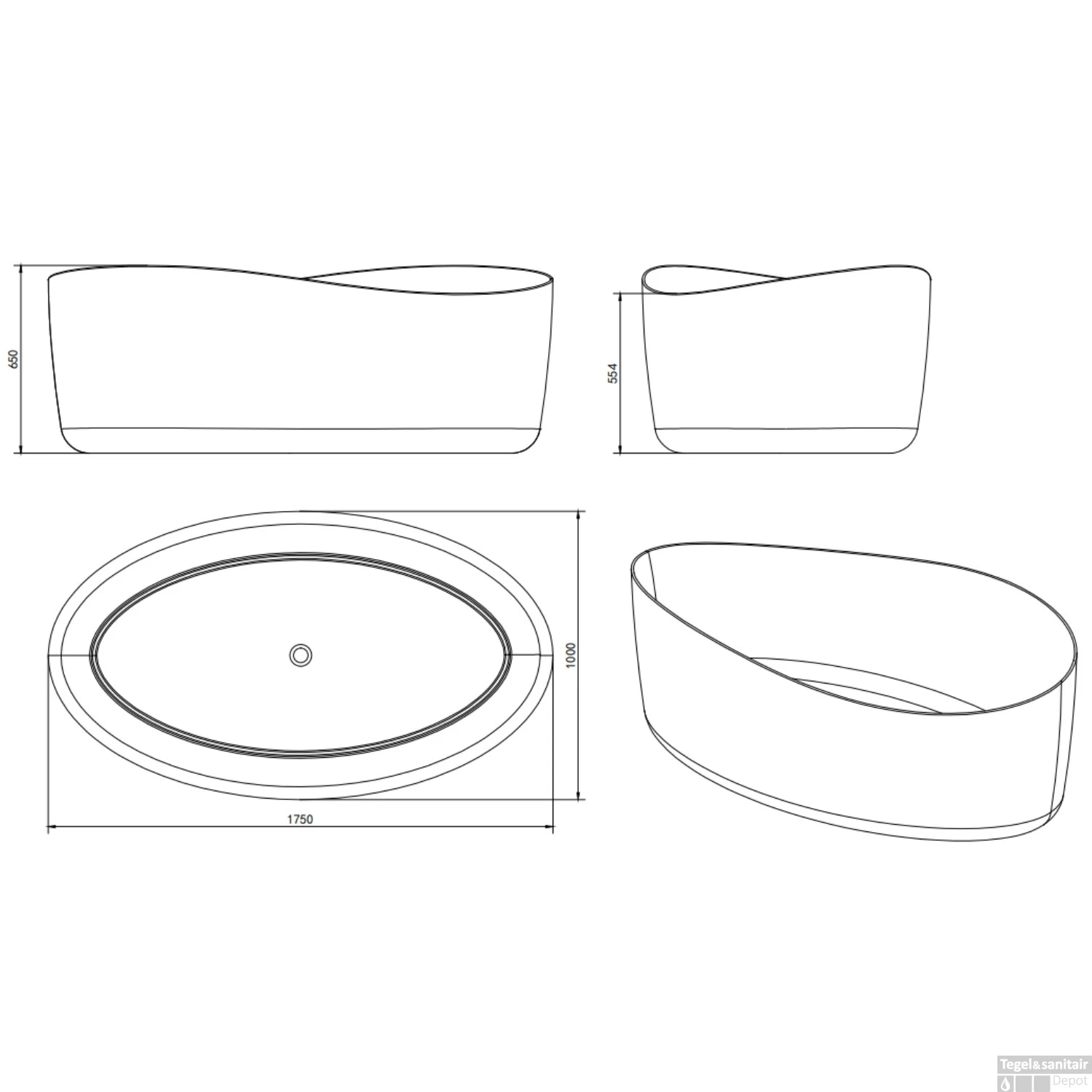 Ligbad Vrijstaand Ideavit Solidharmony 175x100x65 Cm Solid Surface Mat Wit 4 Ligbad Vrijstaand Ideavit Solidharmony 175x100x65 Cm Solid Surface Mat Wit - Afbeelding 4