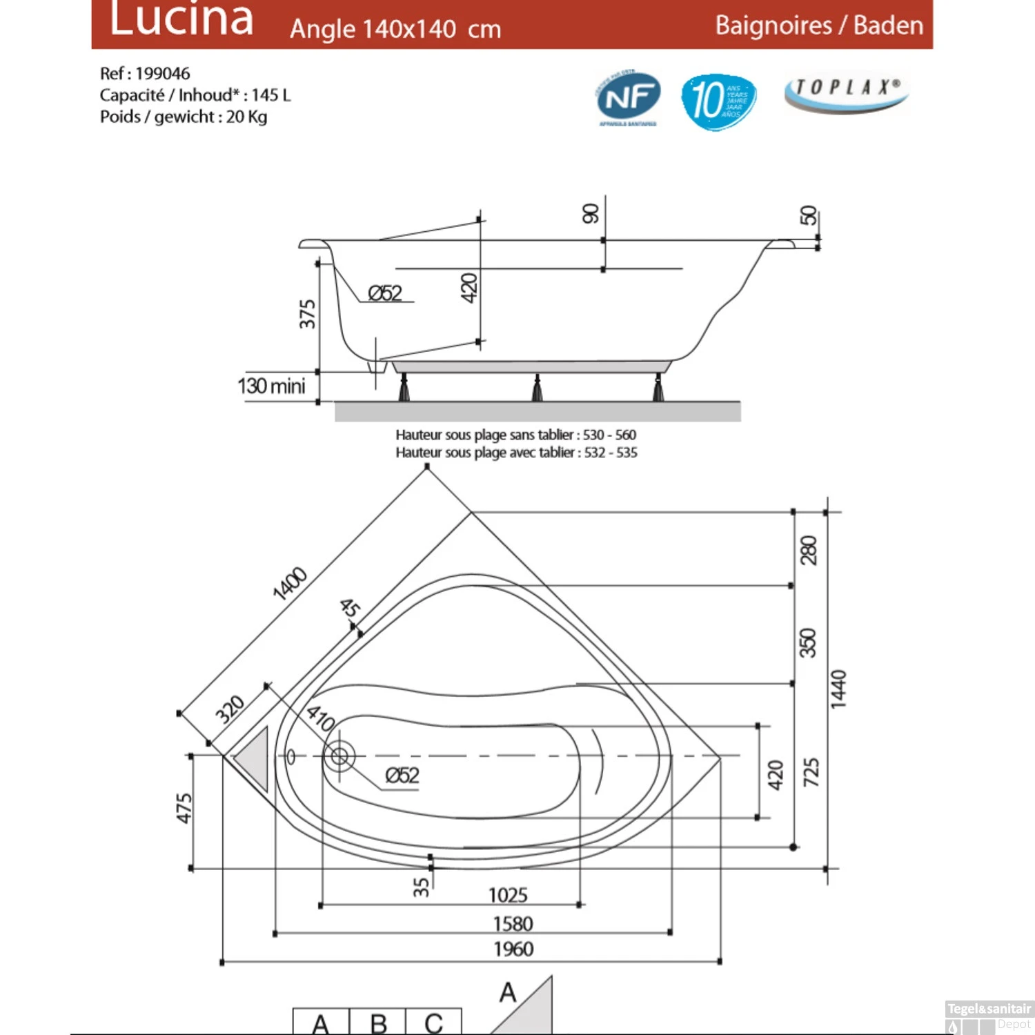 Allibert Whirlpoolbad LUCINA + Mantel AQUAZEN 2 140x140x53-53,3 Cm Wit 2 Allibert Whirlpoolbad LUCINA + Mantel AQUAZEN 2 140x140x53-53,3 Cm Wit - Afbeelding 2