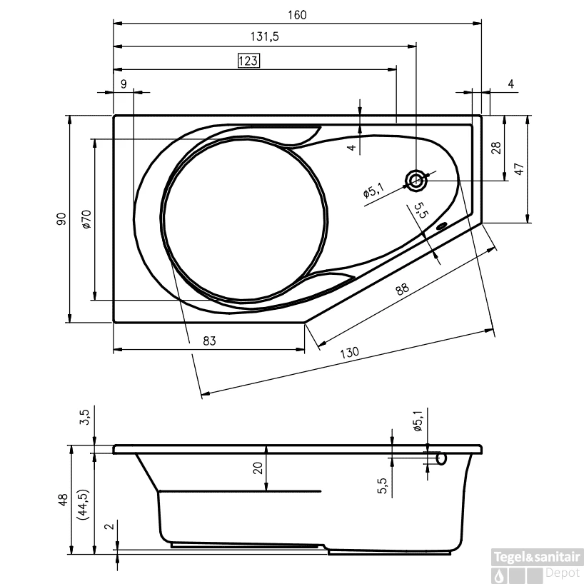 Ligbad Riho Yukon 160 X 90 Cm RECHTS Wit 2 Ligbad Riho Yukon 160 X 90 Cm RECHTS Wit - Afbeelding 2