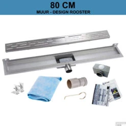 RVS Douchegoot Muurflens Met Uitneembaar Sifon 80x7cm 6,7cm Diep STANDAARD ROOSTER