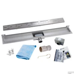 RVS Douchegoot Muurflens Met Uitneembaar Sifon 80x7cm 6,7cm Diep STANDAARD ROOSTER -Winkel Voor Badkamerdouchebenodigdheden muur design rooster 80cm shop