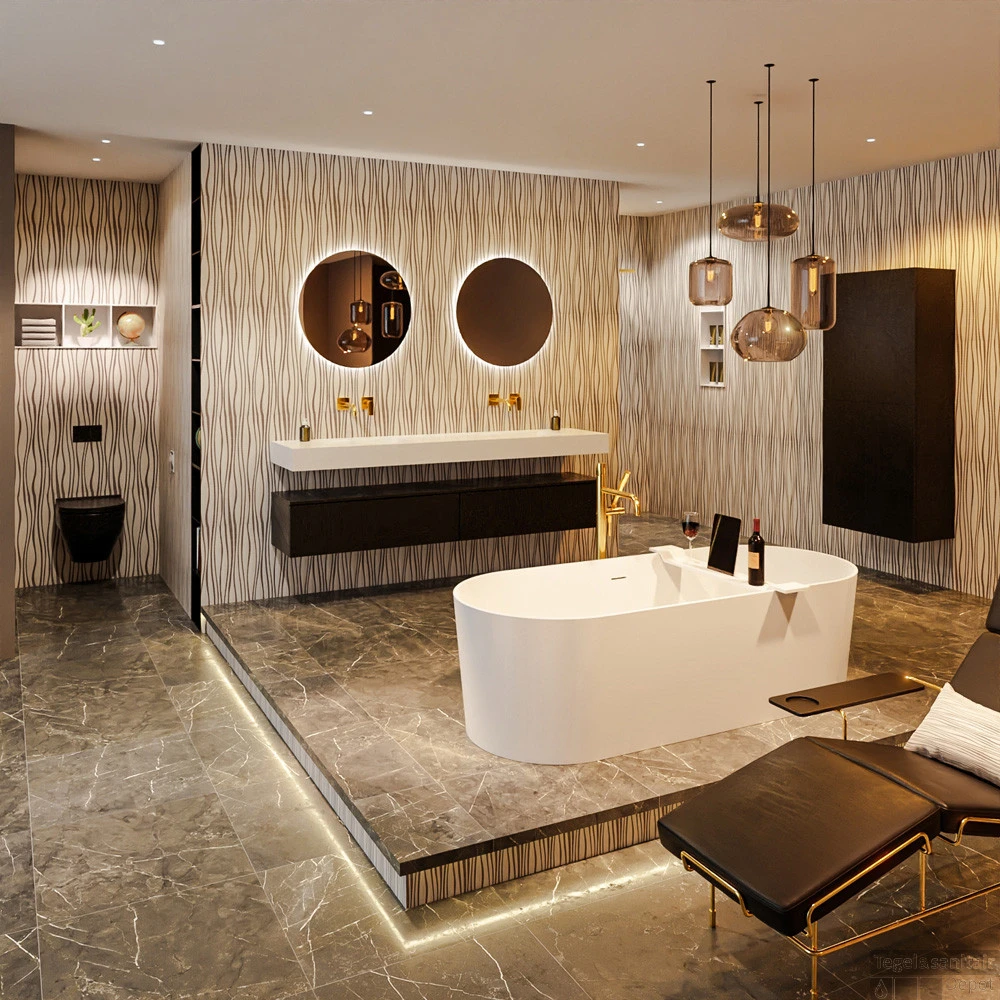 NOBLE Vrijstaand Bad 180x75cm Kleur Talc / Talc 2 NOBLE Vrijstaand Bad 180x75cm Kleur Talc / Talc - Afbeelding 2