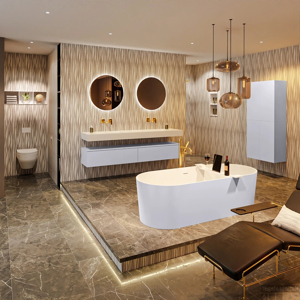 NOBLE Vrijstaand Bad 180x75cm Kleur Cale / Talc 2 NOBLE Vrijstaand Bad 180x75cm Kleur Cale / Talc - Afbeelding 2