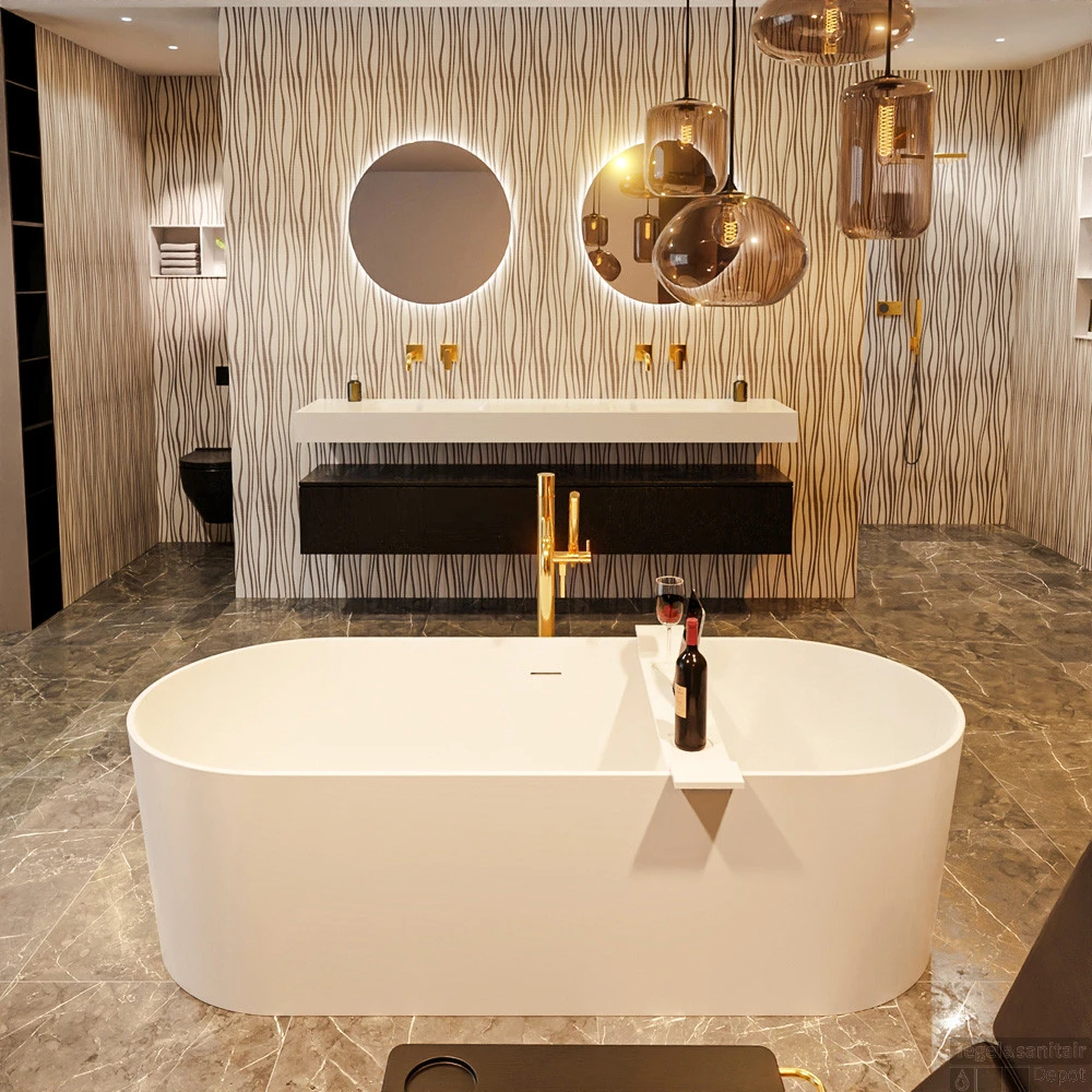 NOBLE Vrijstaand Bad 180x75cm Kleur Talc / Talc 3 NOBLE Vrijstaand Bad 180x75cm Kleur Talc / Talc - Afbeelding 3