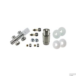 Onderblok Radiatoraansluitset Wiesbaden 16x2,0 +15 Knel Recht Midden Aansluiting Geborsteld Staal (RVS Look)