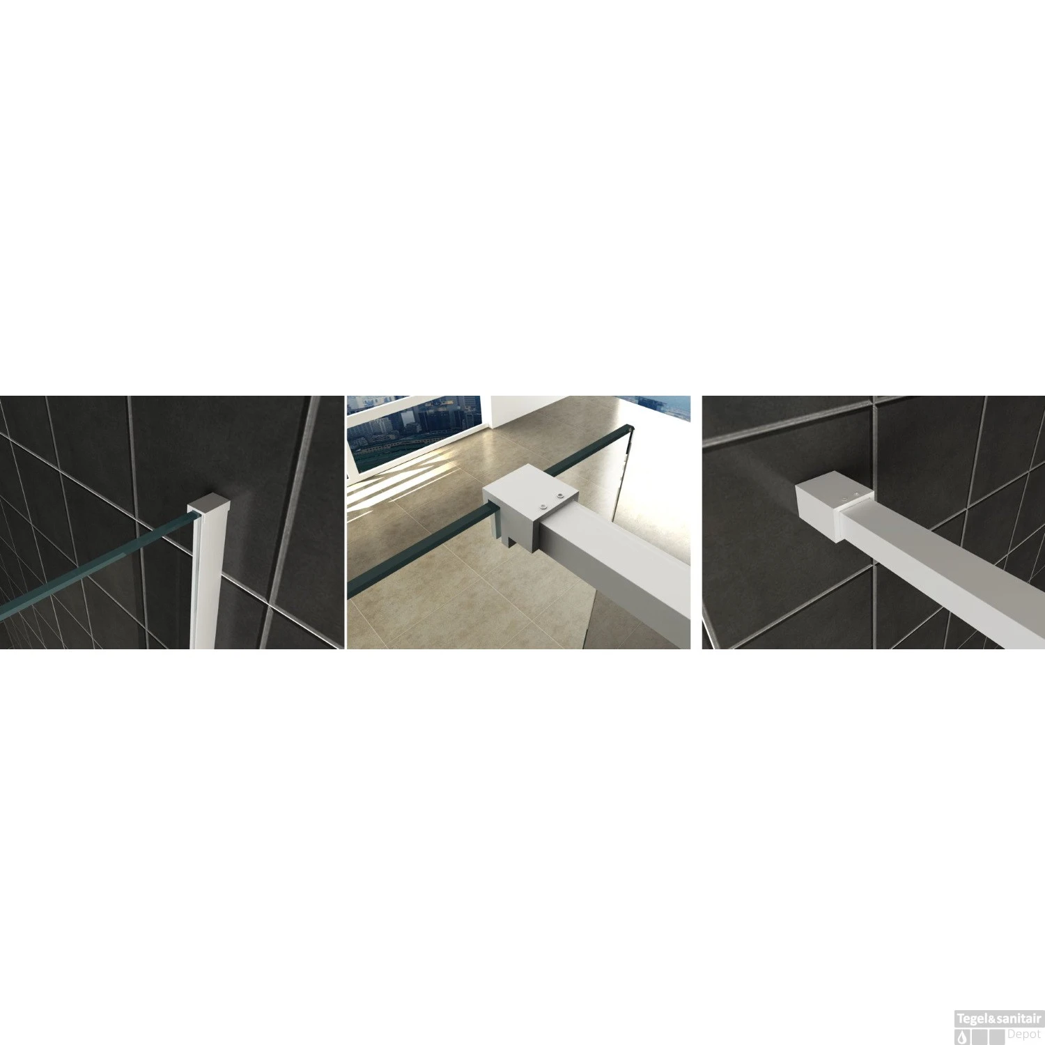 BWS Inloopdouche Pro Line Rookglas 90x200 8mm Nano Coating Chroom Profiel En Stang - Afbeelding 3