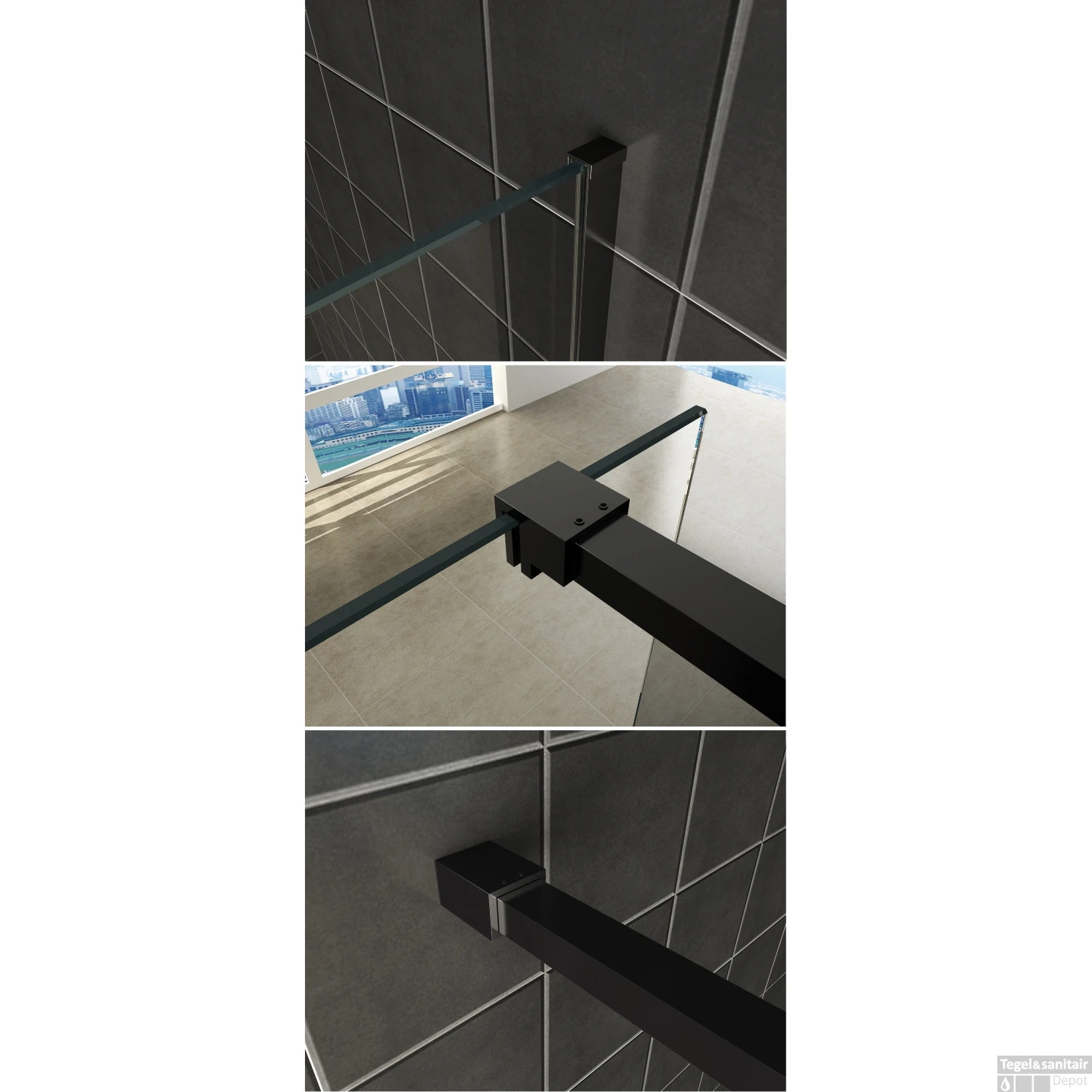 Profielset Met Stabilisatiestang Wiesbaden Slim 120cm Mat Zwart 2 Profielset Met Stabilisatiestang Wiesbaden Slim 120cm Mat Zwart - Afbeelding 2