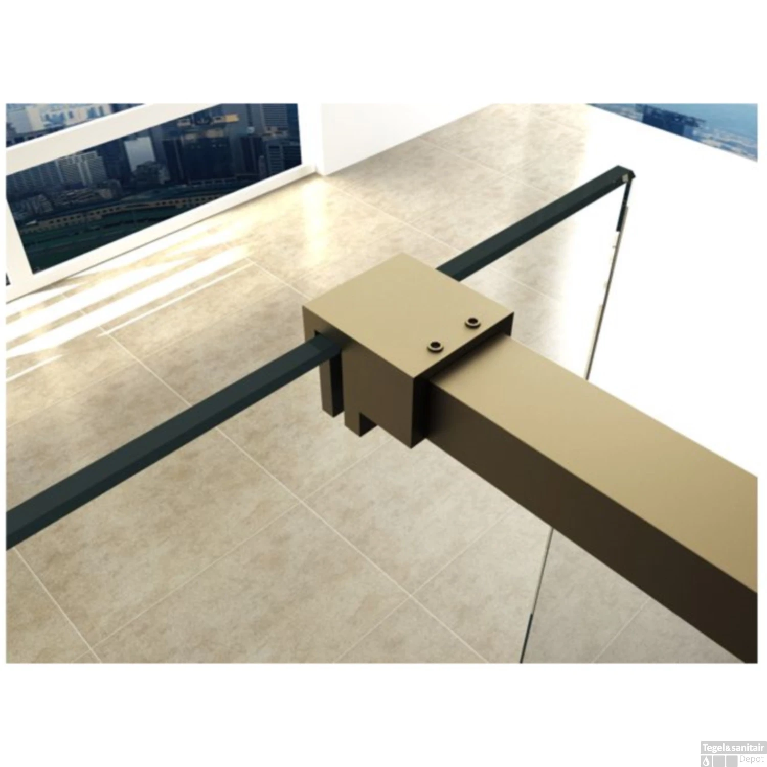 BWS Inloopdouche Pro Line Helder Glas 75x200 Geborsteld Messing Goud Profiel En Stang - Afbeelding 6