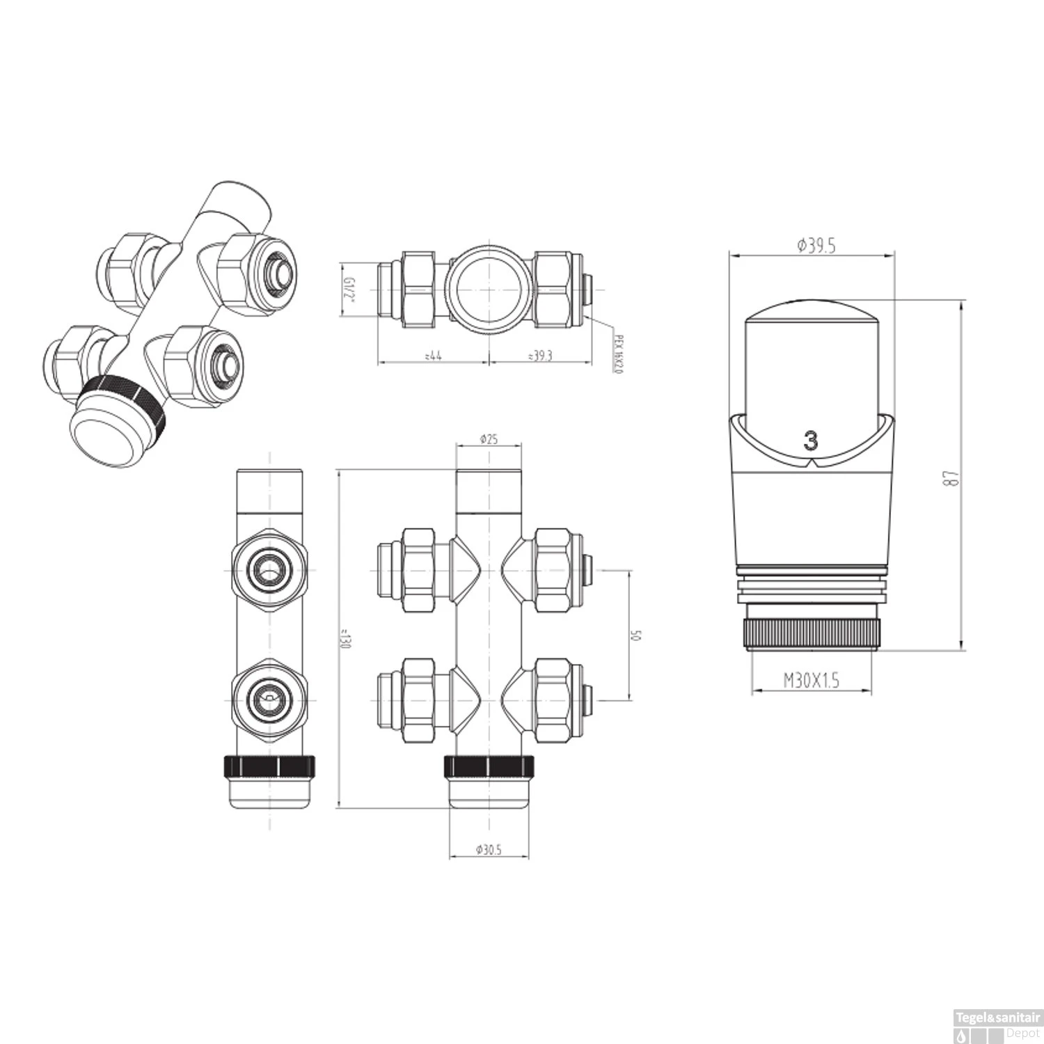 Radiatorkraan Onderblok Boss & Wessing Recht Wit 2 Radiatorkraan Onderblok Boss & Wessing Recht Wit - Afbeelding 2