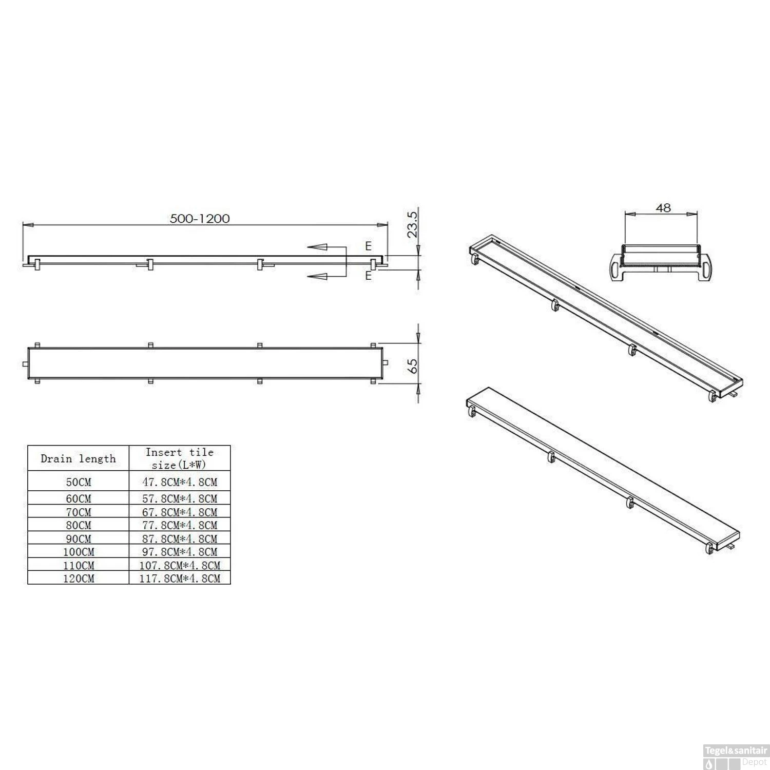 RVS Tegelrooster T.b.v. BWS Douchegoot 120x7 Cm Mat Zwart - Afbeelding 3