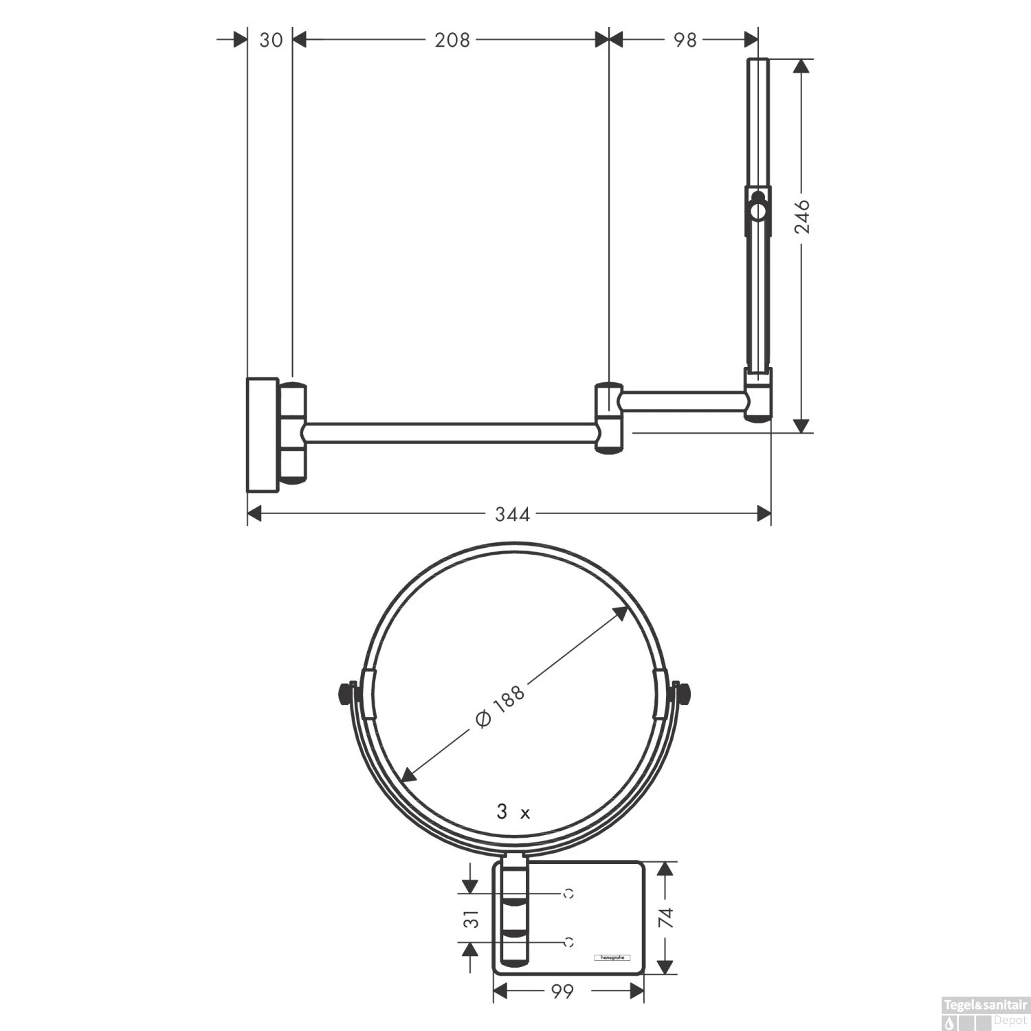 Scheerspiegel AddStoris HansGrohe Mat Wit 2 Scheerspiegel AddStoris HansGrohe Mat Wit - Afbeelding 2