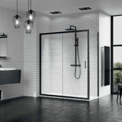 Schuifdeur Novellini Zephyros 2P Helder Glas Mat Zwart Profiel (alle Maten)